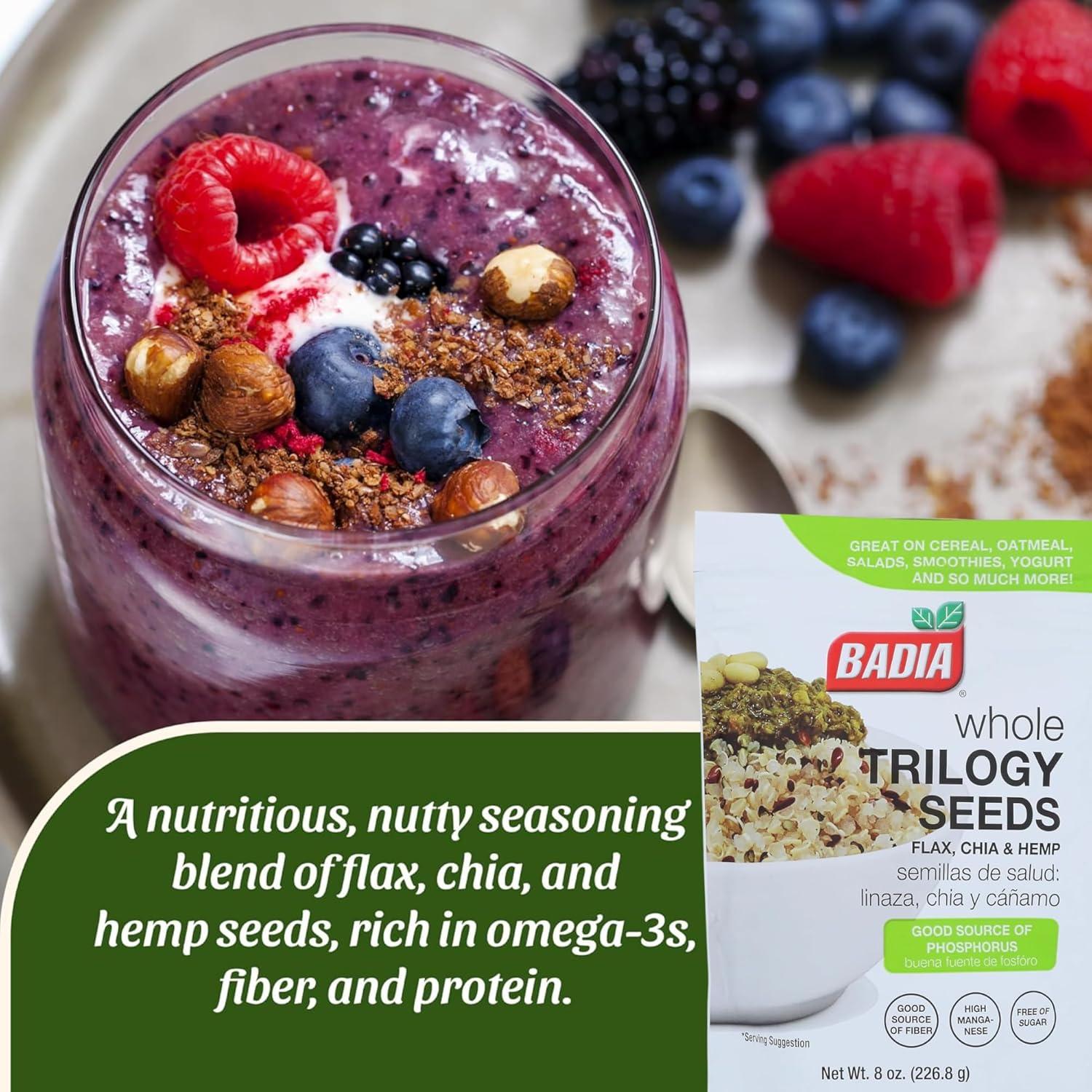 imageBadia Trilogy Health Seed Flax Chia Hemp Seeds Blend 8 oz  High Fiber Superfood Mix Omega3